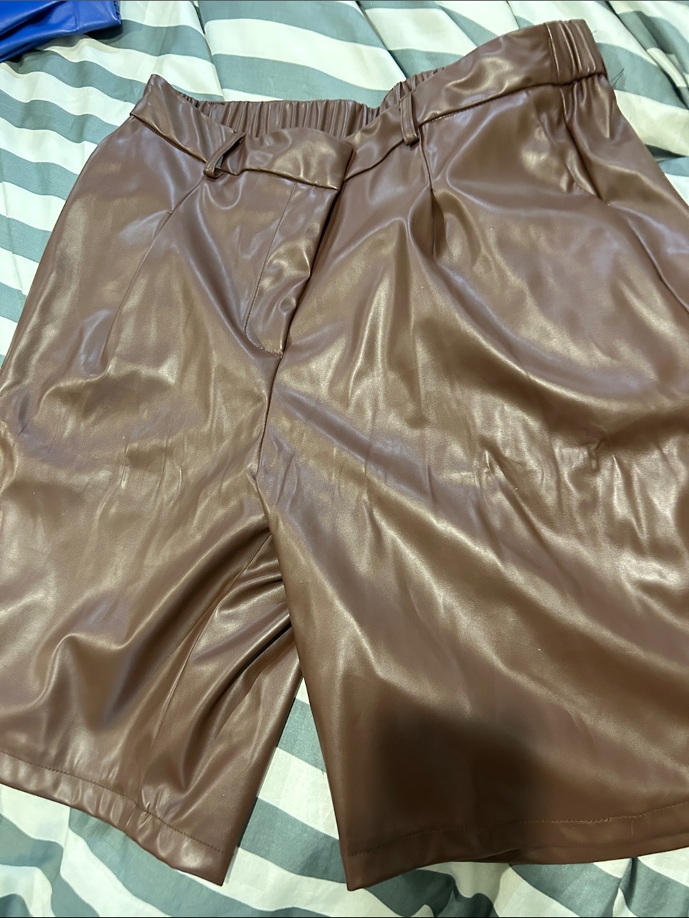 SHEIN Brown Faux Leather Bermuda Shorts